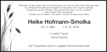 Traueranzeige von Heike Hofmann-Smolka von Hersfeld