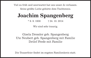 Traueranzeige von Joachim Spangenberg von Hersfeld