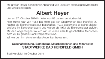 Traueranzeige von Albert Heyer von Hersfeld