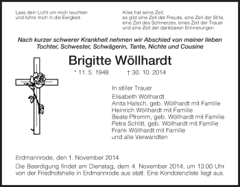 Traueranzeige von Brigitte Wöllhardt von Hersfeld