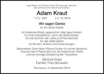 Traueranzeige von Adam Kraut von Hersfeld