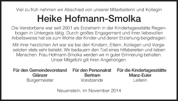 Traueranzeige von Heike Hofmann-Smolka von Hersfeld