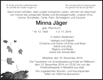 Traueranzeige von Minna Jäger von Hersfeld