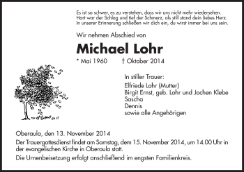 Traueranzeige von Michael Lohr von Hersfeld