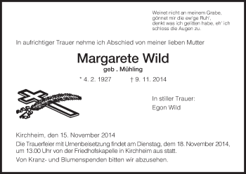 Traueranzeige von Margarete Wild von Hersfeld