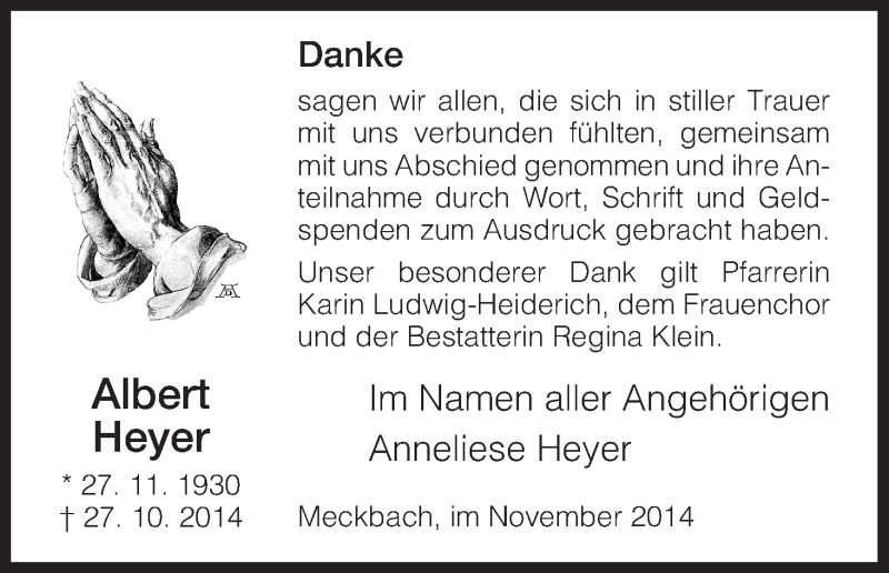  Traueranzeige für Albert Heyer vom 22.11.2014 aus Hersfeld