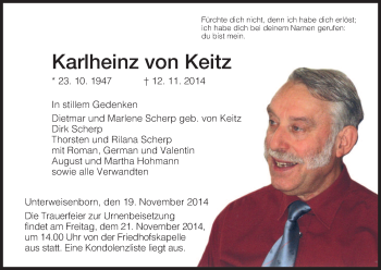 Traueranzeige von Karlheinz von Keitz von Hersfeld