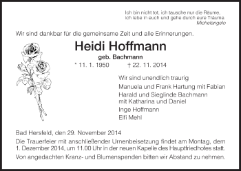 Traueranzeige von Heidi Hoffmann von Hersfeld