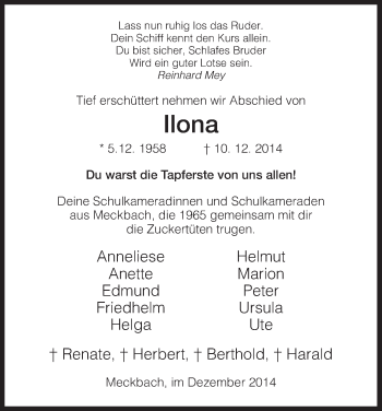 Traueranzeige von Ilona Wenz von Hersfeld