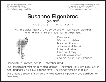 Traueranzeige von Susanne Eigenbrod von Hersfeld