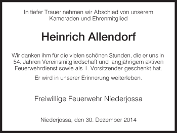 Traueranzeige von Heinrich Allendorf von Hersfeld