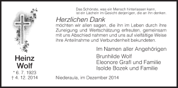Traueranzeige von Heinz Wolf von Hersfeld