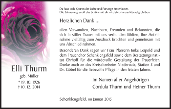Traueranzeige von Elli Thurm von Hersfeld