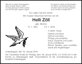 Traueranzeige von Helli Zöll von Hersfeld