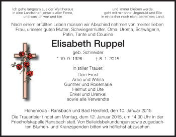 Traueranzeige von Elisabeth Ruppel von Hersfeld