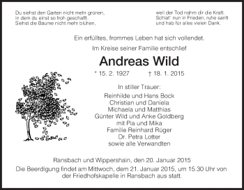 Traueranzeige von Andreas Wild von Hersfeld