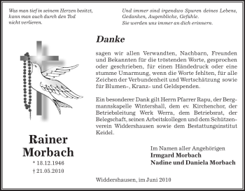 Traueranzeige von Rainer Morbach von HERSFELDER ZEITUNG