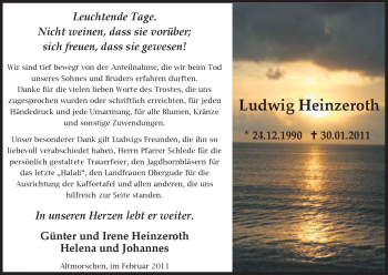 Traueranzeige von Ludwig Heinzeroth von HERSFELDER ZEITUNG