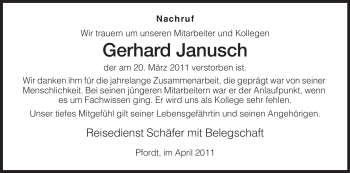 Traueranzeige von Gerhard Janusch von HERSFELDER ZEITUNG