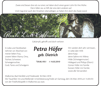 Traueranzeige von Petra Höfer von HERSFELDER ZEITUNG