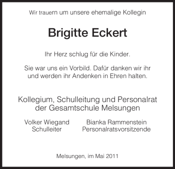 Traueranzeige von Brigitte Eckert von HERSFELDER ZEITUNG