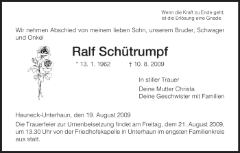 Traueranzeige von Ralf Schütrumpf von HERSFELDER ZEITUNG