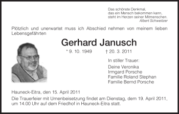 Traueranzeige von Gerhard Janusch von HERSFELDER ZEITUNG