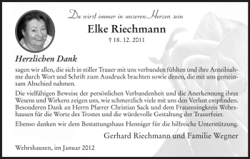 Traueranzeige von Elke Riechmann von HERSFELDER ZEITUNG