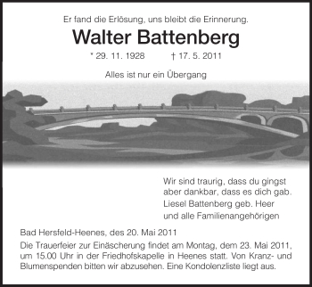 Traueranzeige von Walter Battenberg von HERSFELDER ZEITUNG