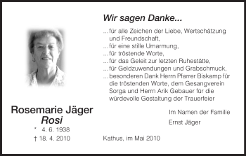 Traueranzeige von Rosemarie Jäger von HERSFELDER ZEITUNG