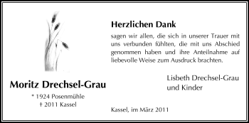 Traueranzeige von Moritz Drechsel-Grau von HERSFELDER ZEITUNG