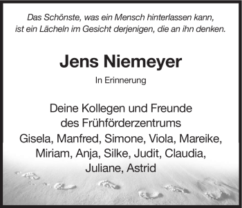 Traueranzeige von Jens Niemeyer von HERSFELDER ZEITUNG