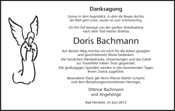 Traueranzeige von Doris Bachmann von HERSFELDER ZEITUNG