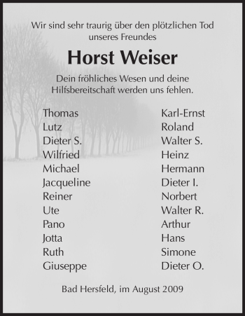 Traueranzeige von Horst Weiser von HERSFELDER ZEITUNG