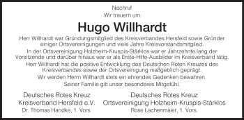 Traueranzeige von Hugo Willhardt von HERSFELDER ZEITUNG