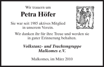 Traueranzeige von Petra Höfer von HERSFELDER ZEITUNG