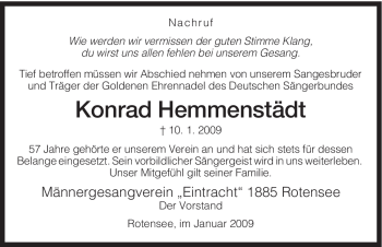 Traueranzeige von Konrad Hemmenstädt von HERSFELDER ZEITUNG