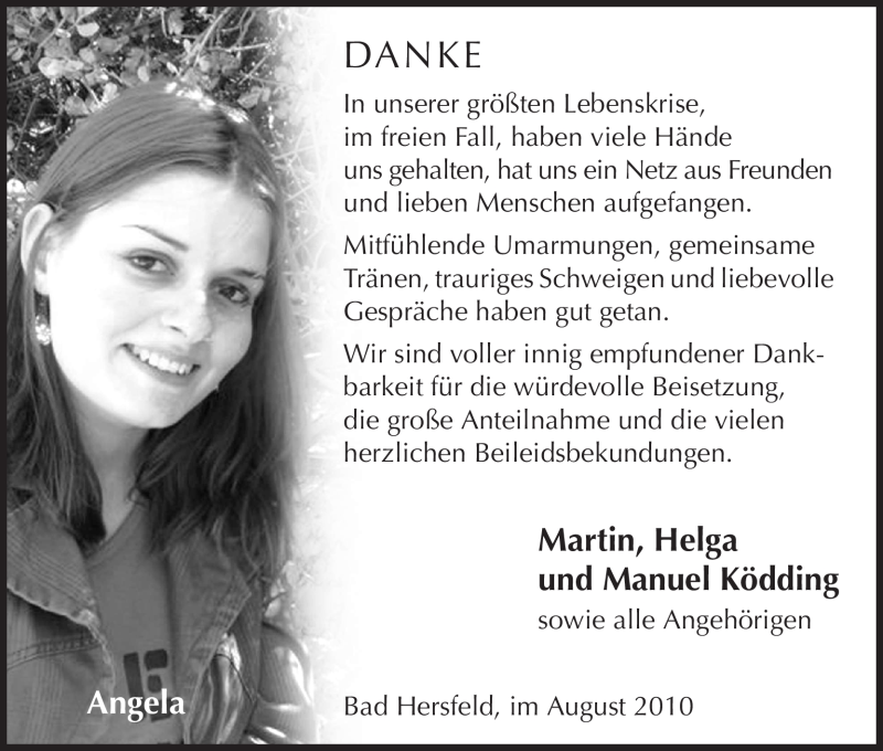  Traueranzeige für Angela Ködding vom 12.08.2010 aus HERSFELDER ZEITUNG