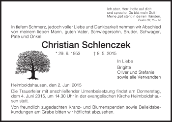 Traueranzeige von Christian Schlenczek von Hersfeld