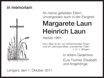 Traueranzeige von Margarete Laun von HERSFELDER ZEITUNG