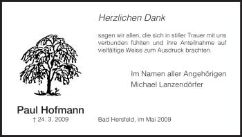 Traueranzeige von Paul Hofmann von HERSFELDER ZEITUNG