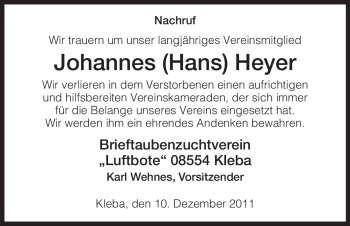 Traueranzeige von Johannes Heyer von HERSFELDER ZEITUNG