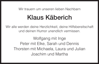 Traueranzeige von Klaus Käberich von HERSFELDER ZEITUNG