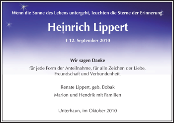 Traueranzeige von Heinrich Lippert von HERSFELDER ZEITUNG