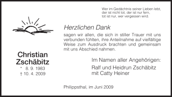 Traueranzeige von Christian Zschäbitz von HERSFELDER ZEITUNG