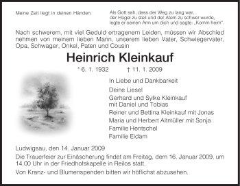 Traueranzeige von Heinrich Kleinkauf von HERSFELDER ZEITUNG