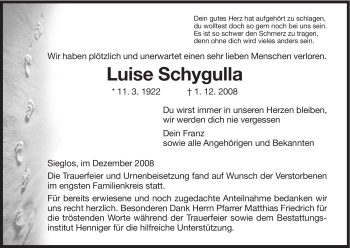 Traueranzeige von Luise Schygulla von HERSFELDER ZEITUNG