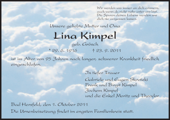 Traueranzeige von Lina Kimpel von HERSFELDER ZEITUNG
