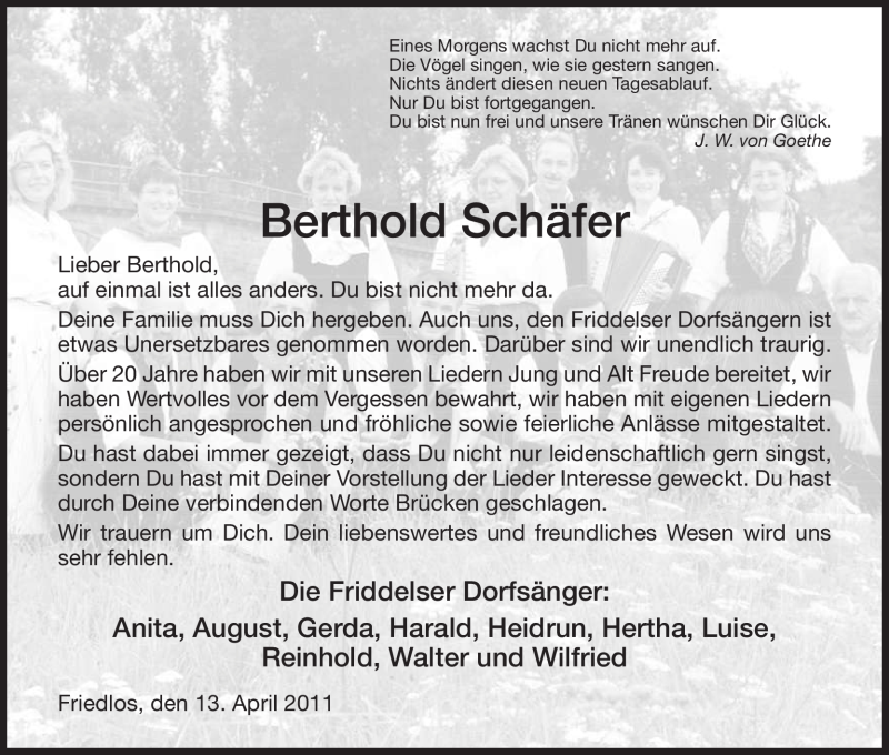  Traueranzeige für Berthold Schäfer vom 13.04.2011 aus HERSFELDER ZEITUNG