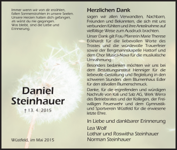 Traueranzeige von Daniel Steinhauer von Hersfeld